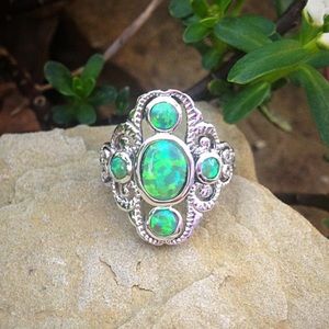 Vintage Style Boho Green Opal Ring